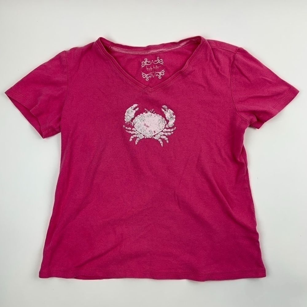 Nicole Miller T Shirt Womens Small V Neck Short Sleeve Pink Glitter